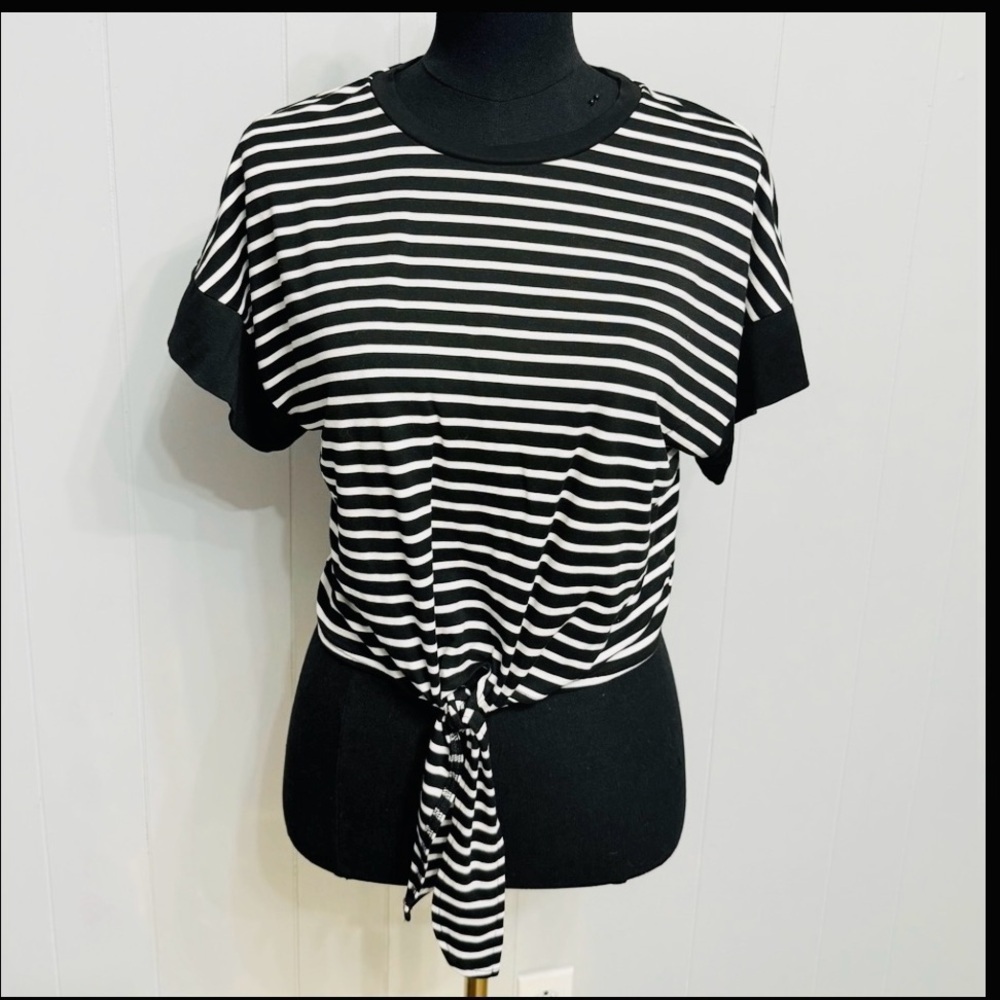 #14) Marc New York Black and White Striped Short Sleeve Top